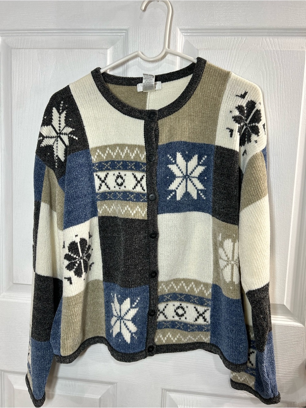 Christopher & Banks Patchwork Snowflake Cardigan Sweater L